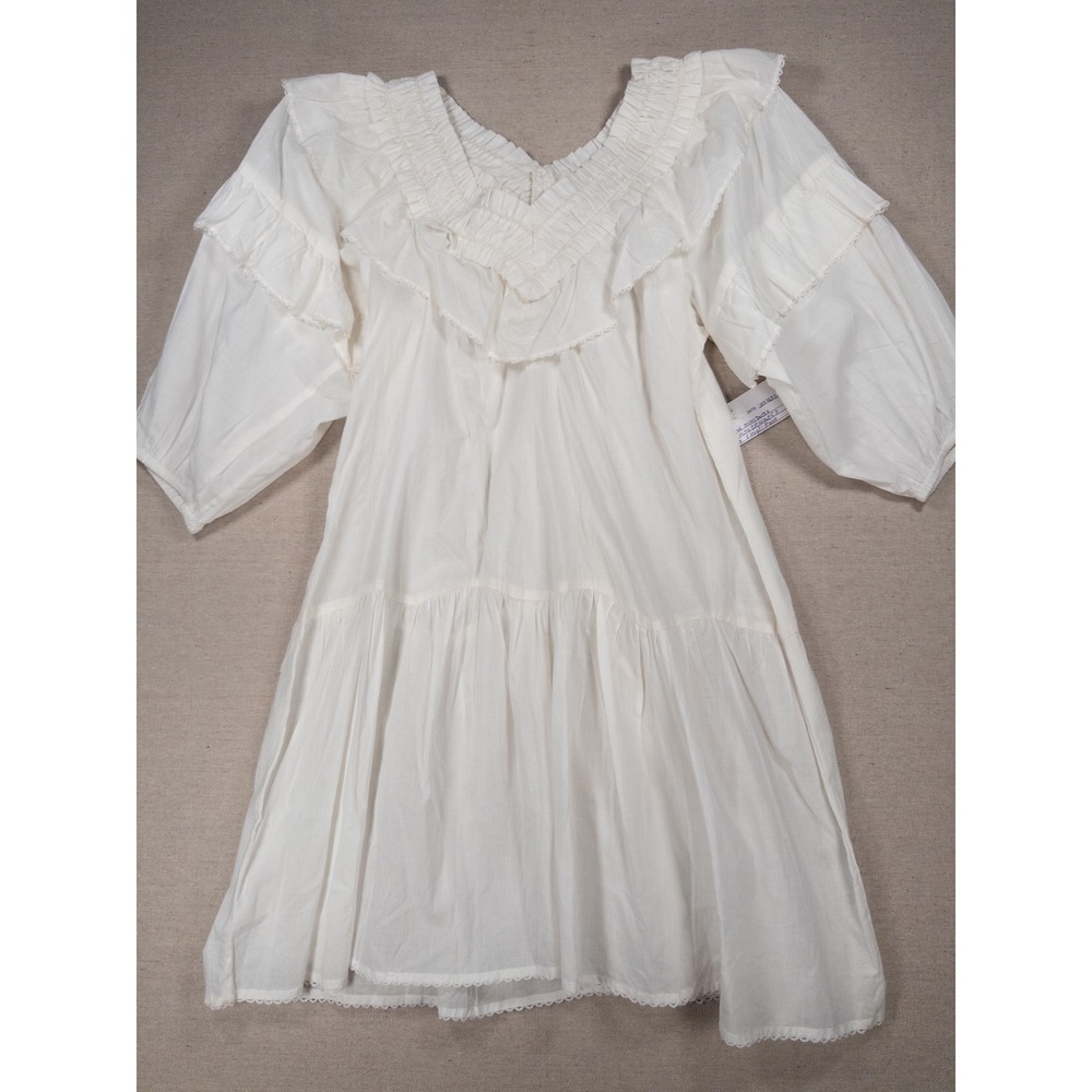 Cleobella White Cotton Ruffle Mini Dress Smocked V-Neck Boho Small